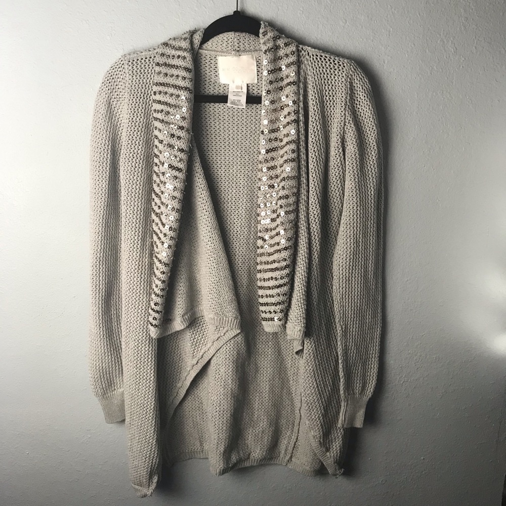 Miss Me Couture gray waterfall cardigan sequins Sm